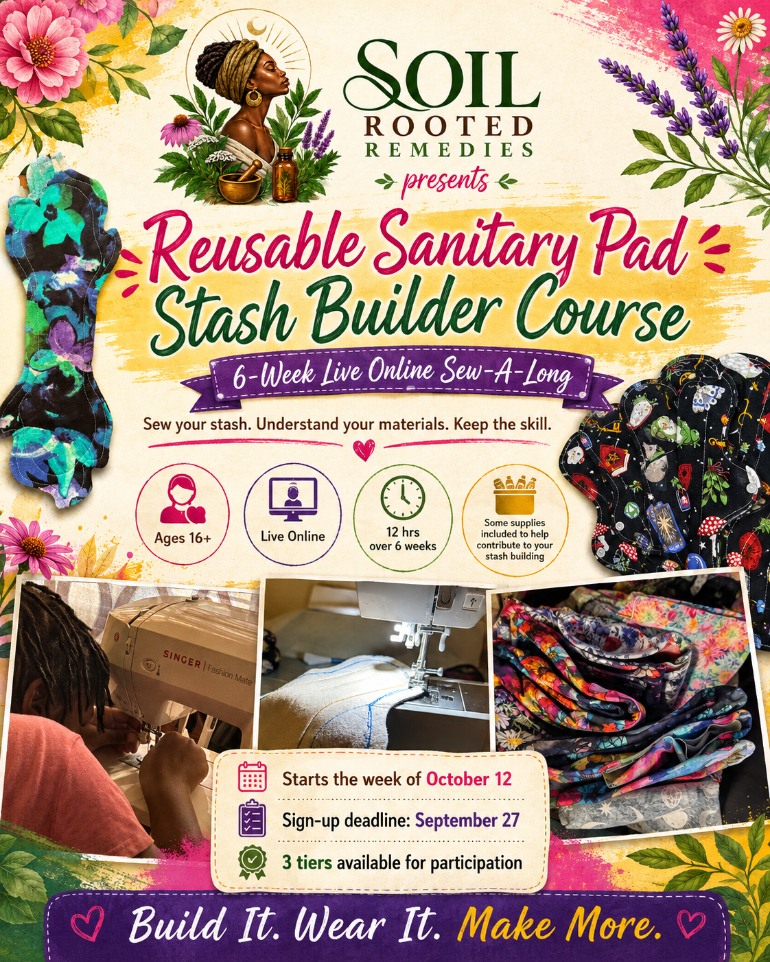 Reusable Sanitary Pad Stash Builder Course -- 6-Week Live Online Sew-A-Long